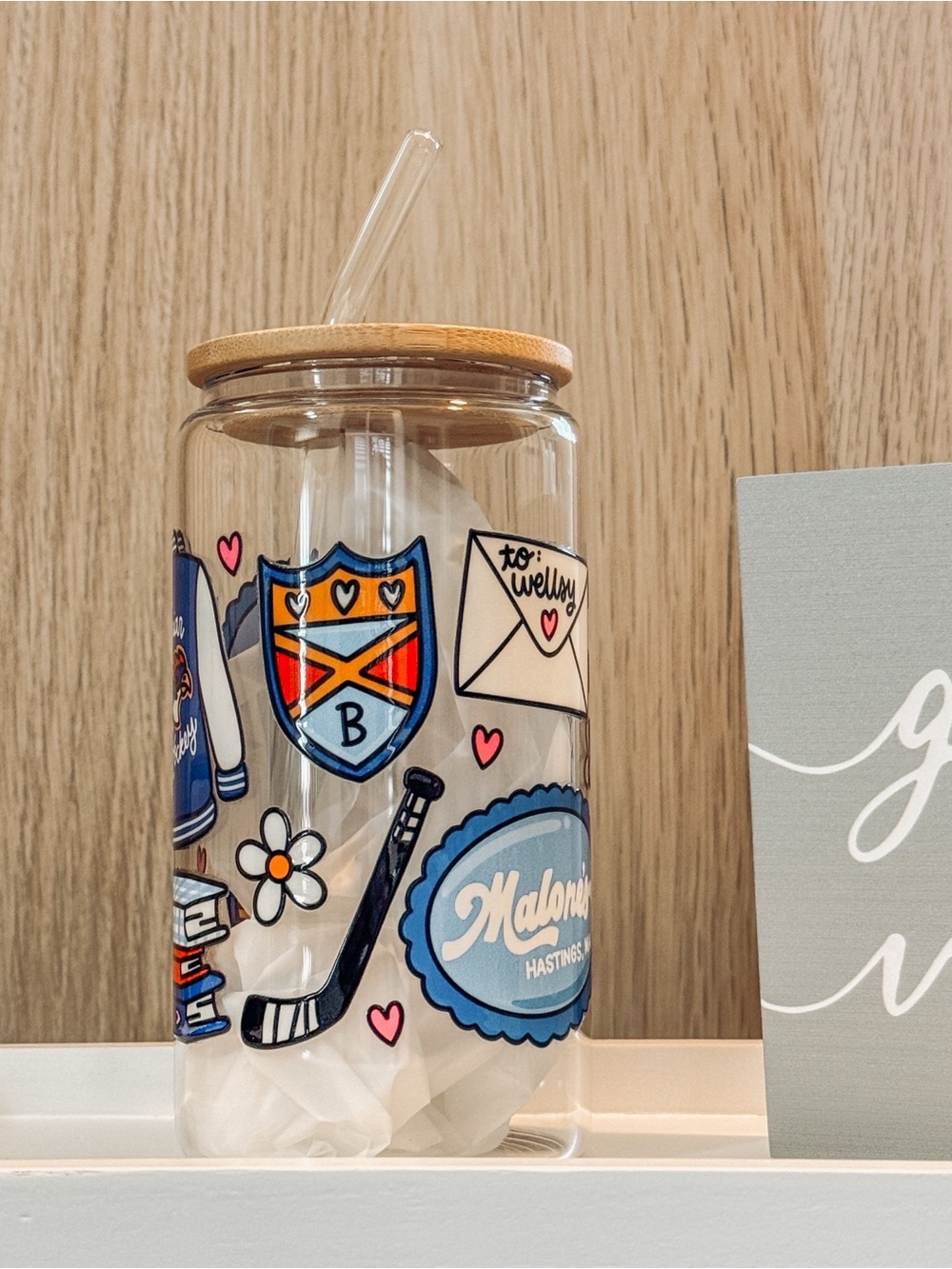 Off Campus inspired Clear Glass Straw Tumbler